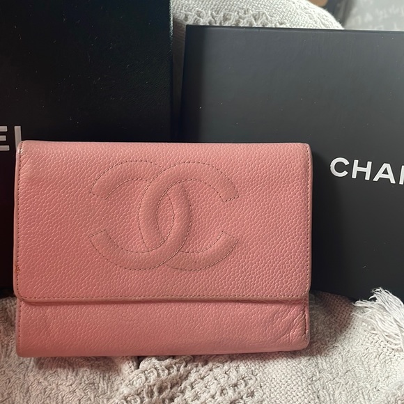 CHANEL Handbags - Chanel bubble gum pink large caviar trifold wallet w serial # located inside